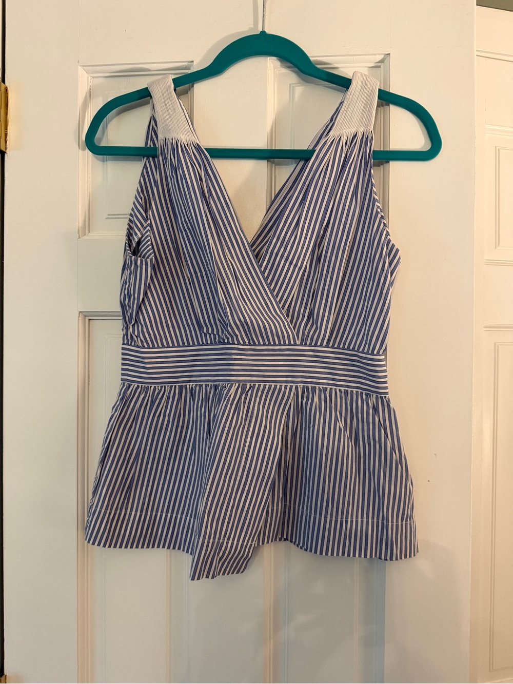 Banana Republic Blue and White Striped Peplum Wrap Top